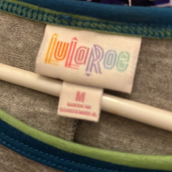 NWT Lularoe Carly Hi-Lo dress in heather grey w lime/blue accents. Size M. - Picture 5 of 6